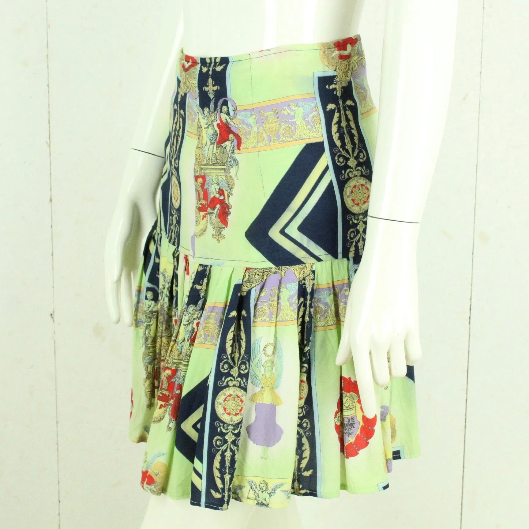 Vintage Minirock Gr. S grün bunt Crazy Pattern High Waist Rock