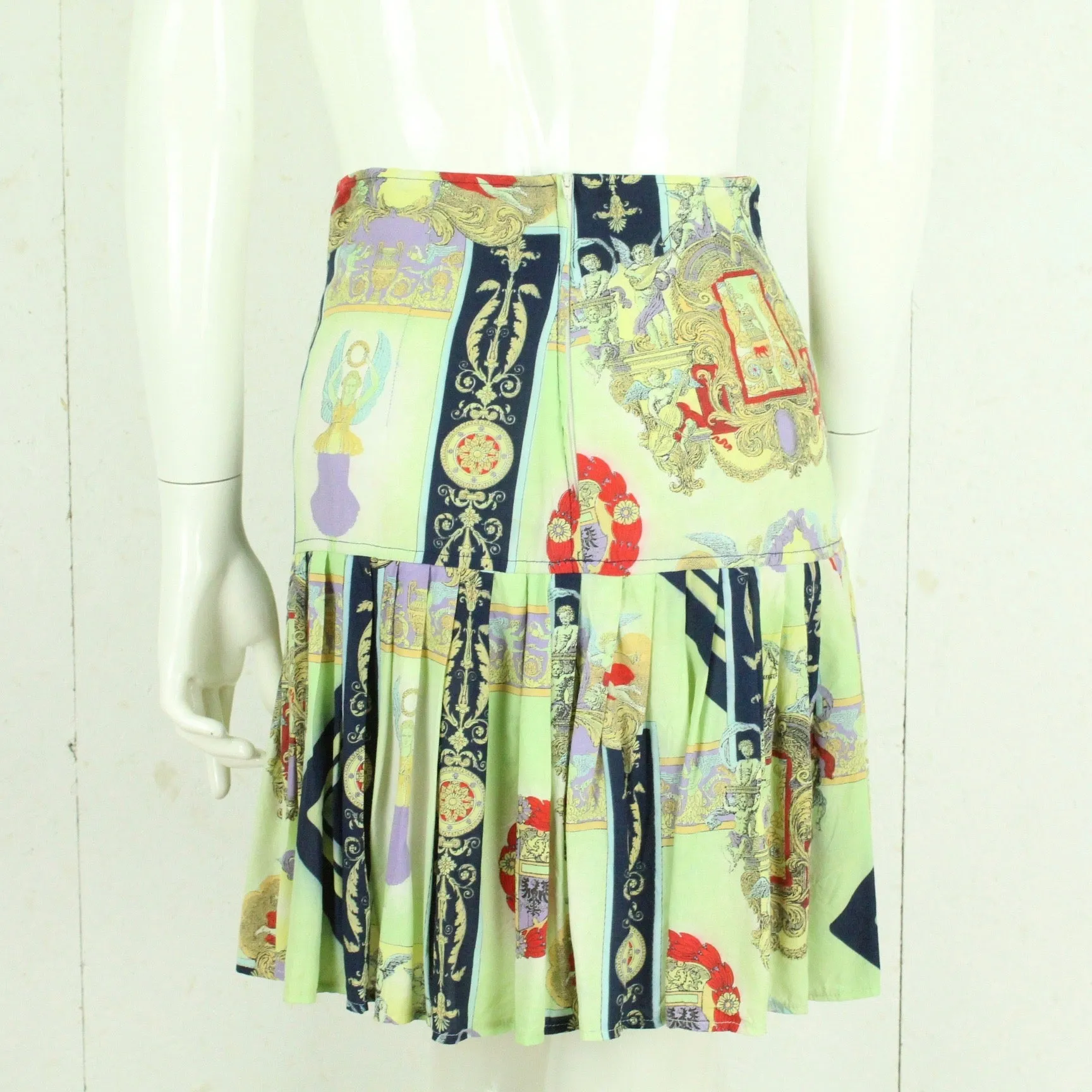 Vintage Minirock Gr. S grün bunt Crazy Pattern High Waist Rock